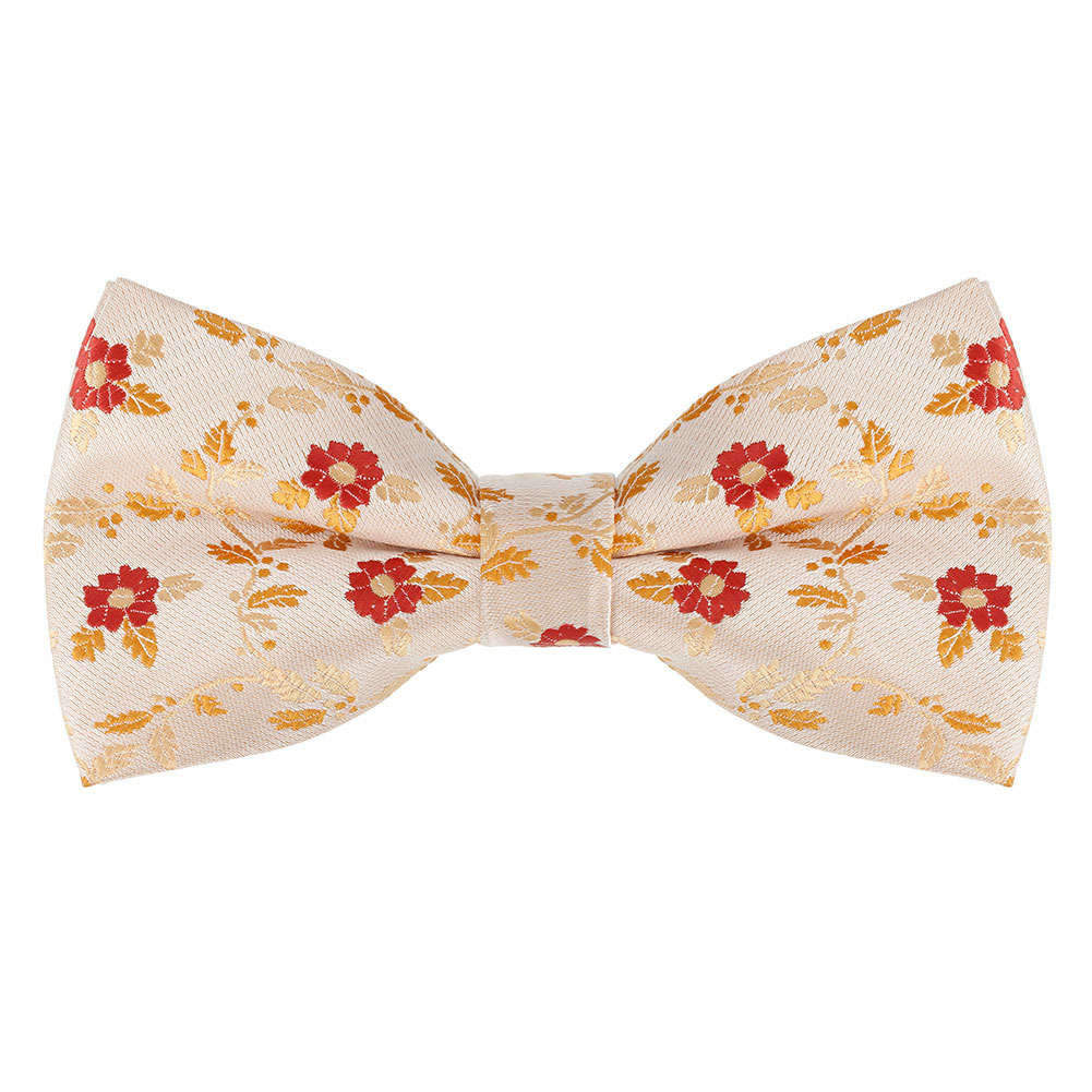 Crimson Bloom Red and Gold Leaf Bowtie