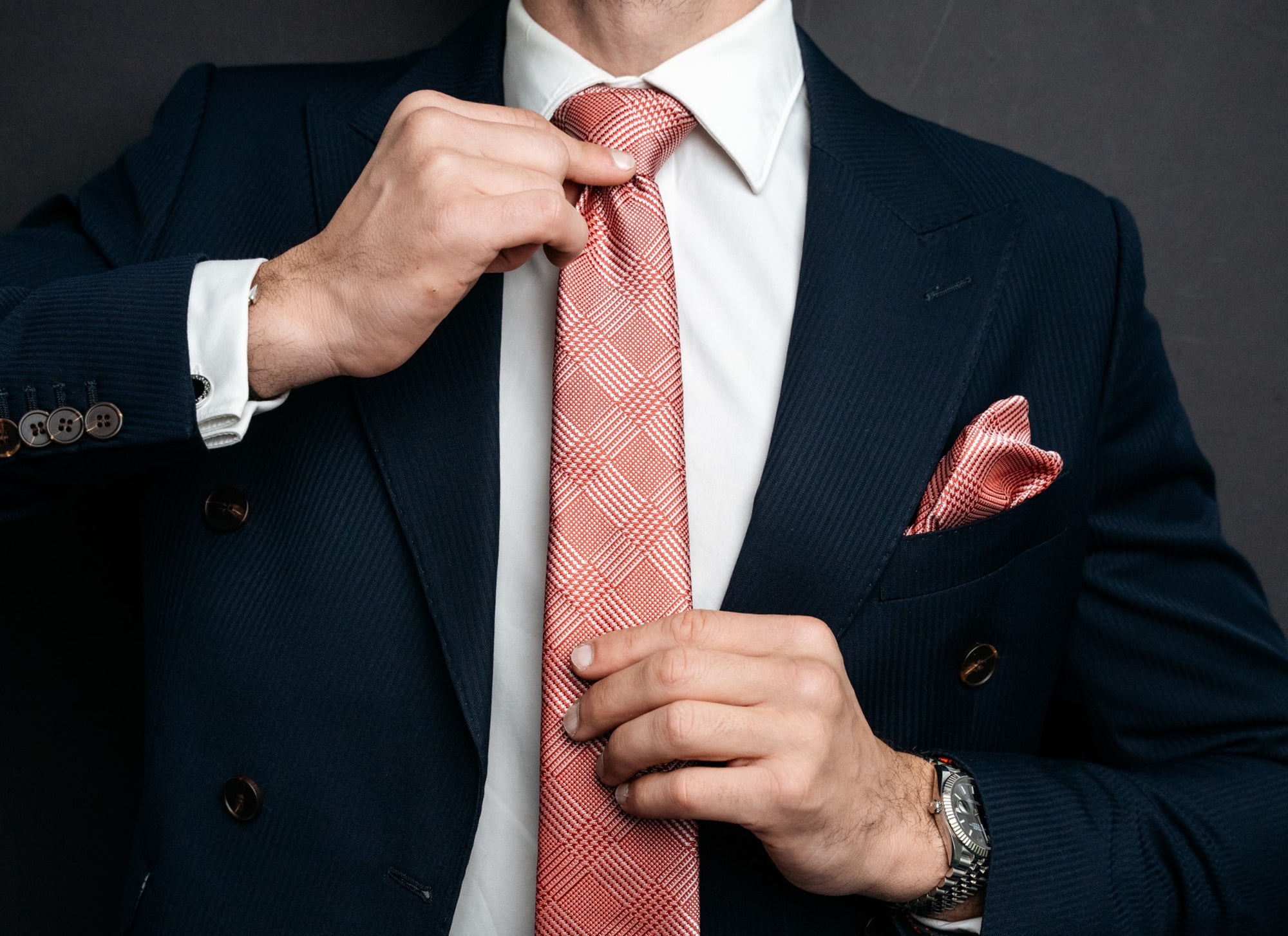 Red Candy Cane Christmas Tie, Pocket Square and Cufflinks Set