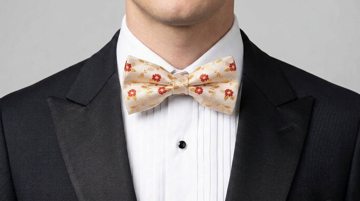 Gold Bow Tie - Crimson Bloom Red and Gold Leaf Bow Tie