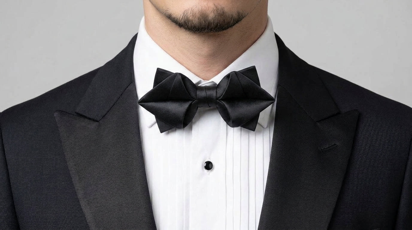 Black Bow Tie - Bold Black Diamond Tip Bow Tie