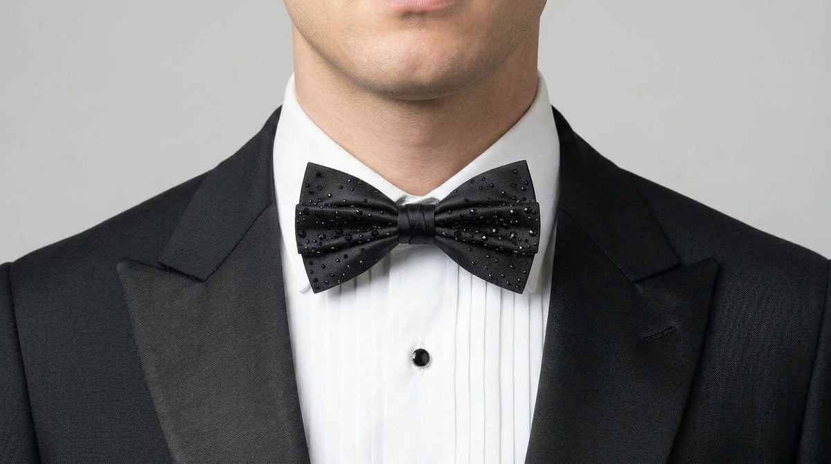 PRE-ORDER NOW - Black Bow Tie - Bold Black Studded Bow Tie - Crystal Edition