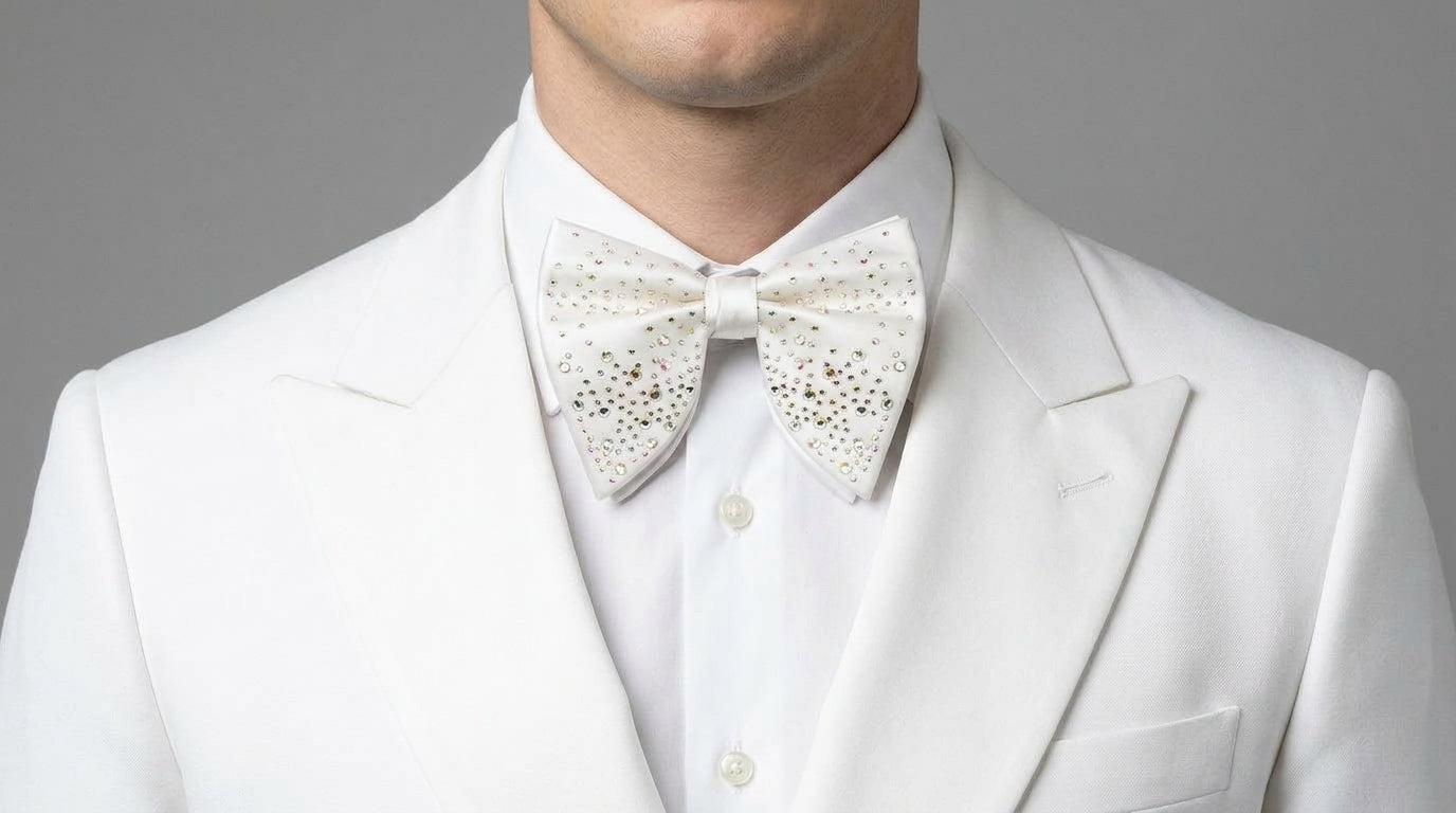 PRE-ORDER NOW - White Butterfly Bow Tie - Bold White Butterfly Bow Tie - Crystal Edition