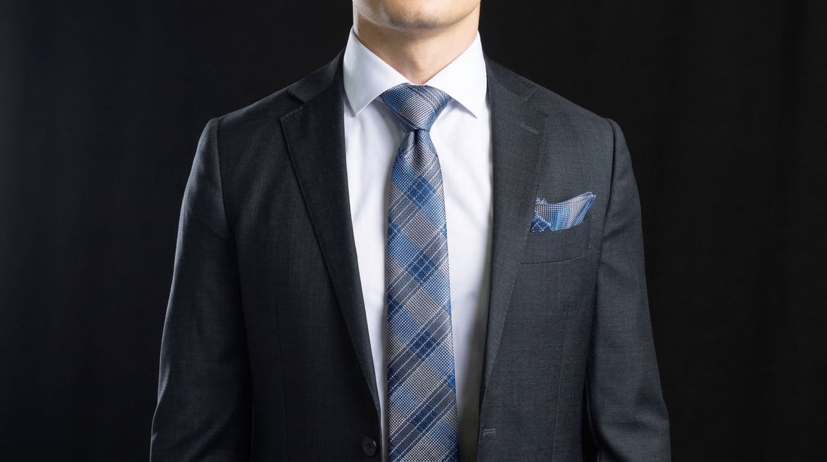 Blue and Grey Tie, Pocket Square & Cufflink Set - Blue Steel Set