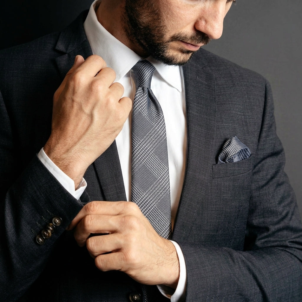 Grey and Black Tie, Pocket Square & Cufflinks Set - 50 Shapes Of Grey Set
