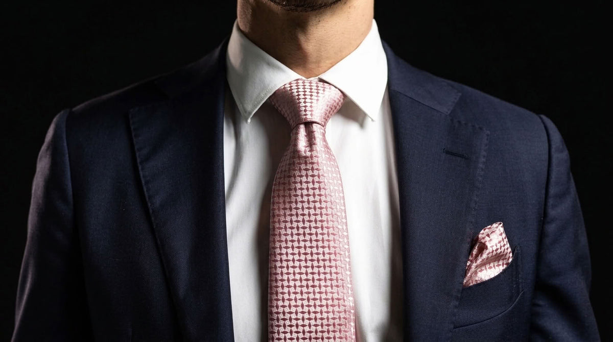 Pink Tie, Pocket Square & Cufflinks Set - Pink Diamond Tie Set