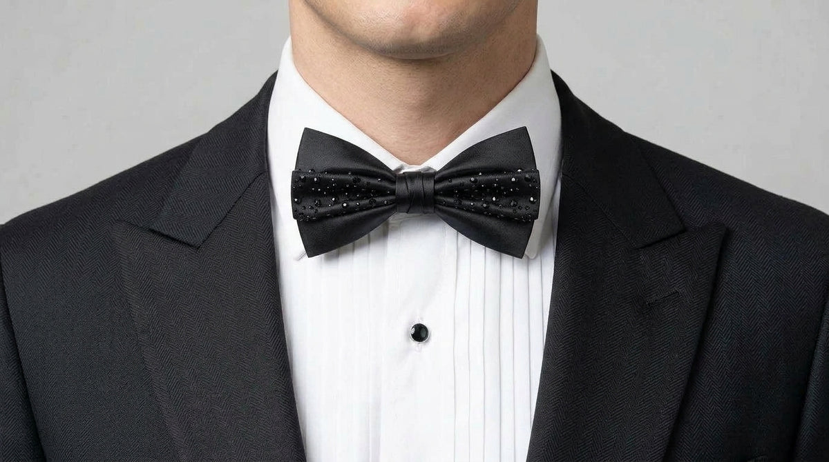 PRE-ORDER NOW - Black Bow Tie - Bold Black Studded Bow Tie - Crystal Edition