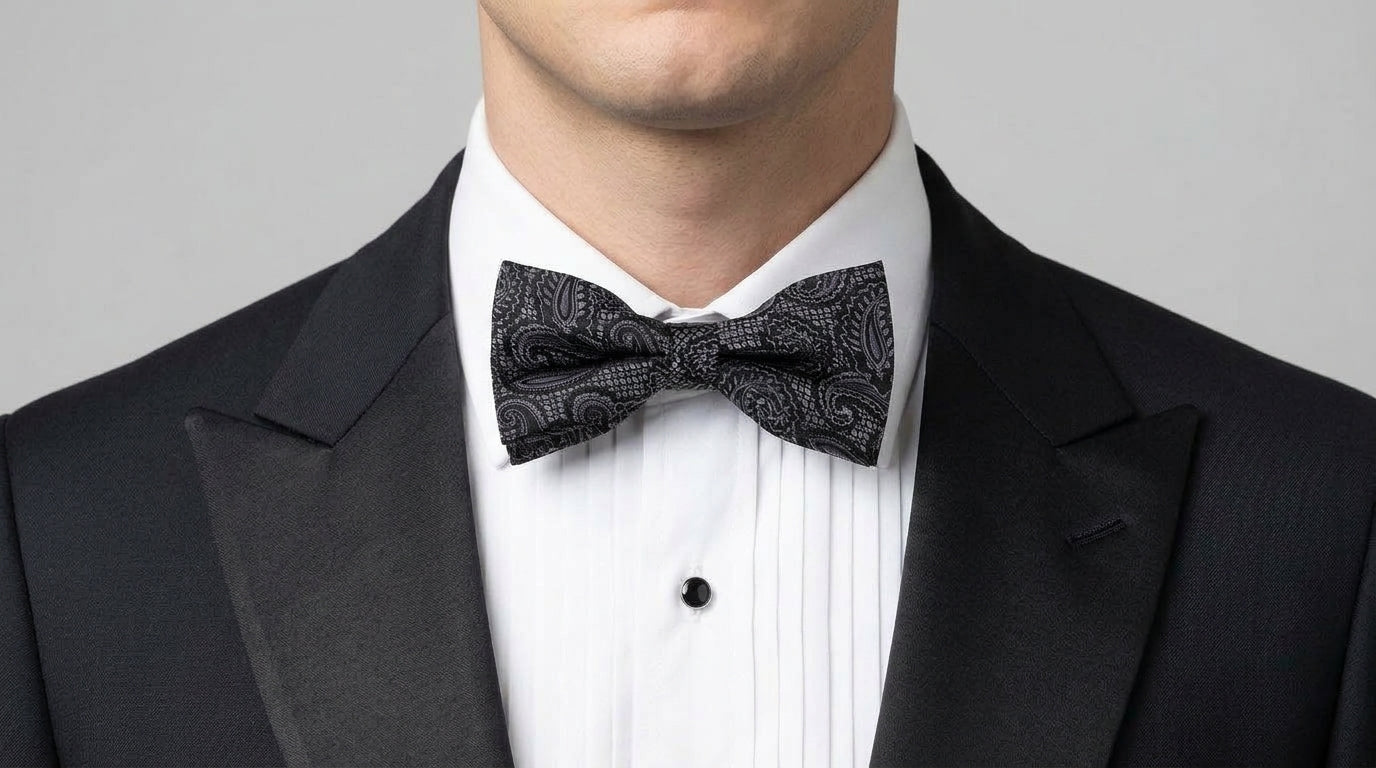 Metalic Blue Bow Tie - Midnight  Darkness Paisley Bow Tie