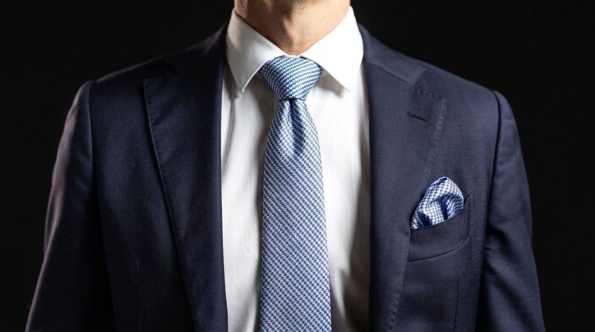 Blue Tie, Pocket Square & Cufflinks Set - Blue Zig-Zag Tie Set