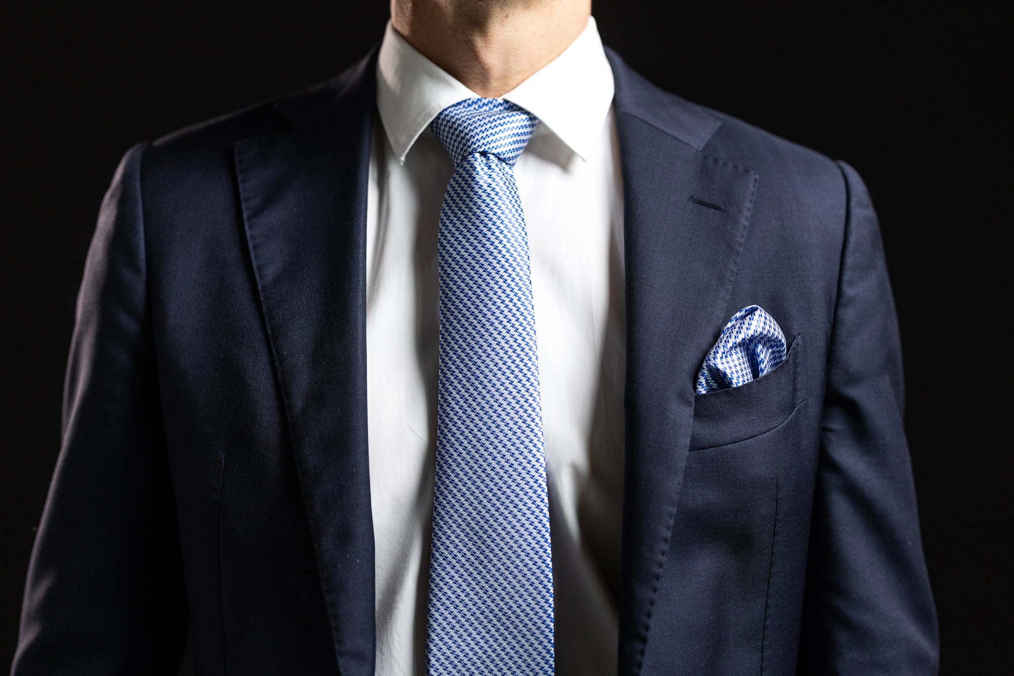 Blue Zig-Zag Tie, Pocket Square and Cufflinks Set