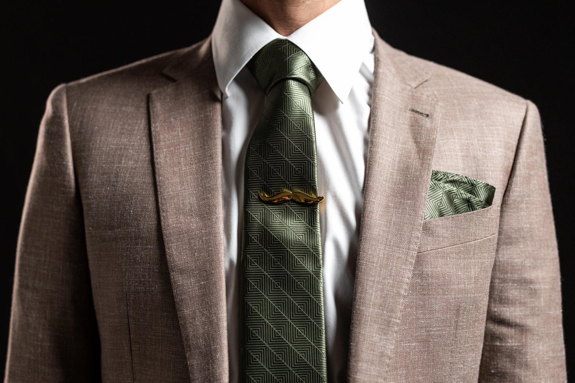 Sea Green Square Spiral Tie, Pocket Square and Cufflinks Set