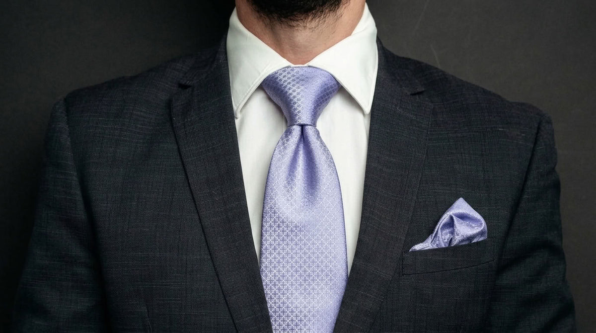 Purple Tie, Pocket Square & Cufflinks Set - Lavendar Set