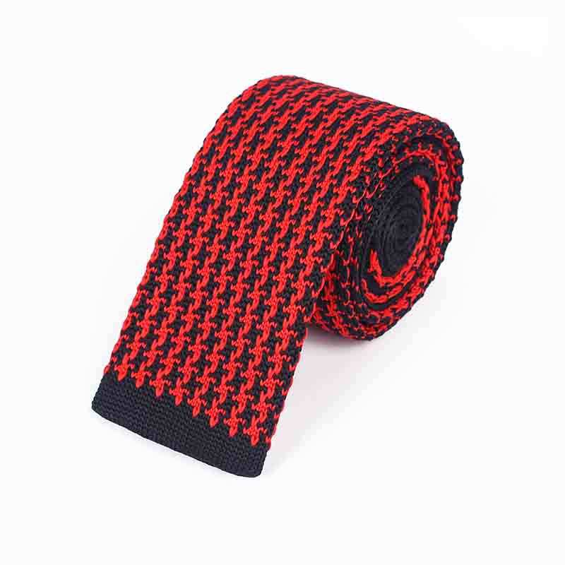 Ninja Star Nightfall - Navy Blue and Red Houndstooth Knitted Tie