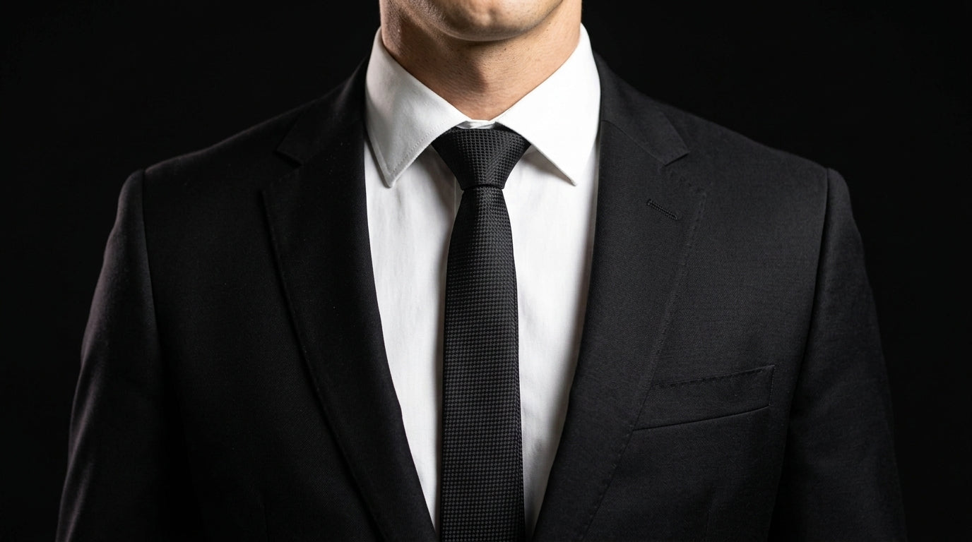 Black Skinny Tie - Black Squared Elegance Skinny Tie