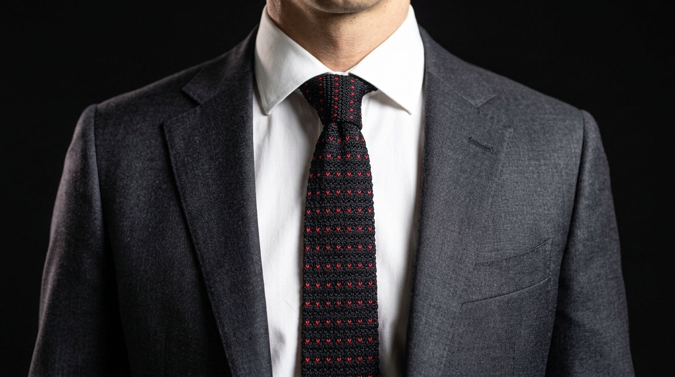 Black Knitted Tie - Cupid's Darkness Black and Red Knitted Tie