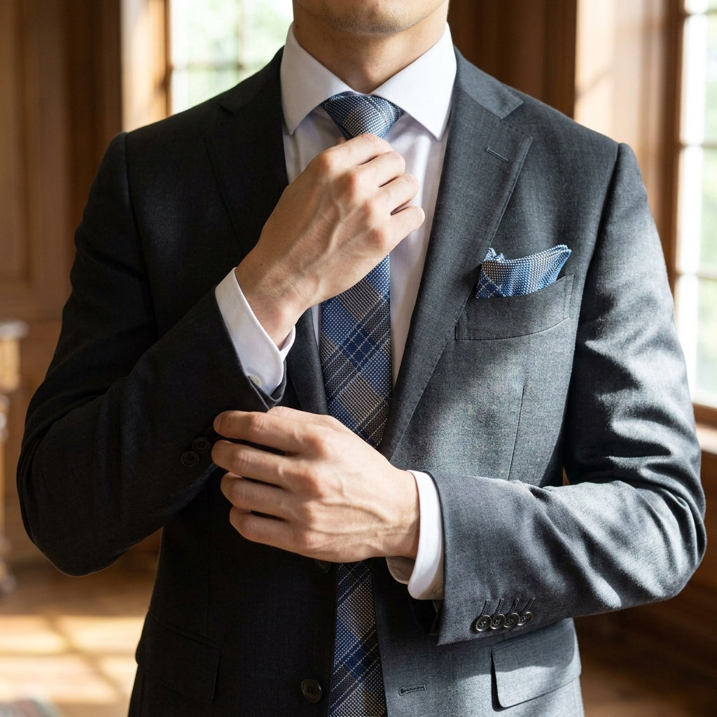 Blue and Grey Tie, Pocket Square & Cufflink Set - Blue Steel Set