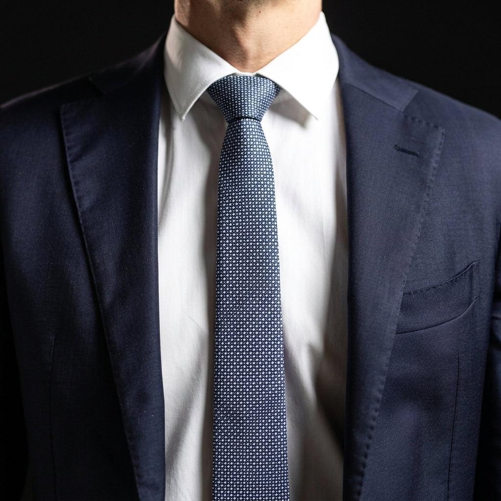 Navy Blue, Grey and White Skinny Tie - Noughts and Crosses Skinny Tie