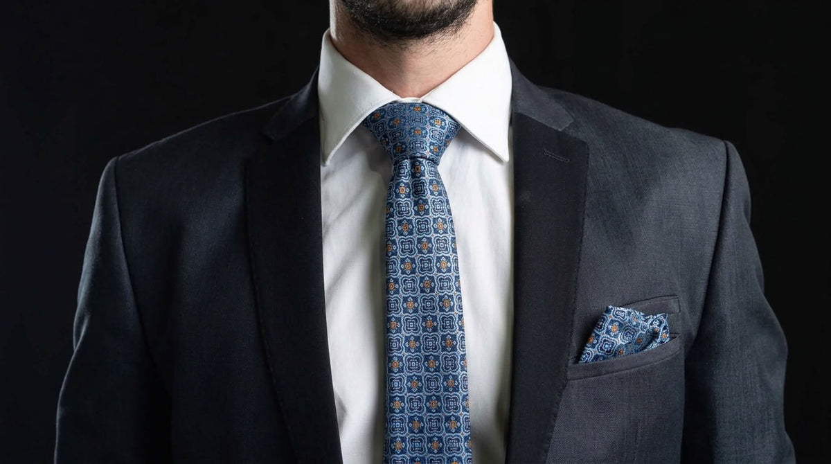 Blue Tie, Pocket Square & Cufflinks Set - Stained-Glass Window Set