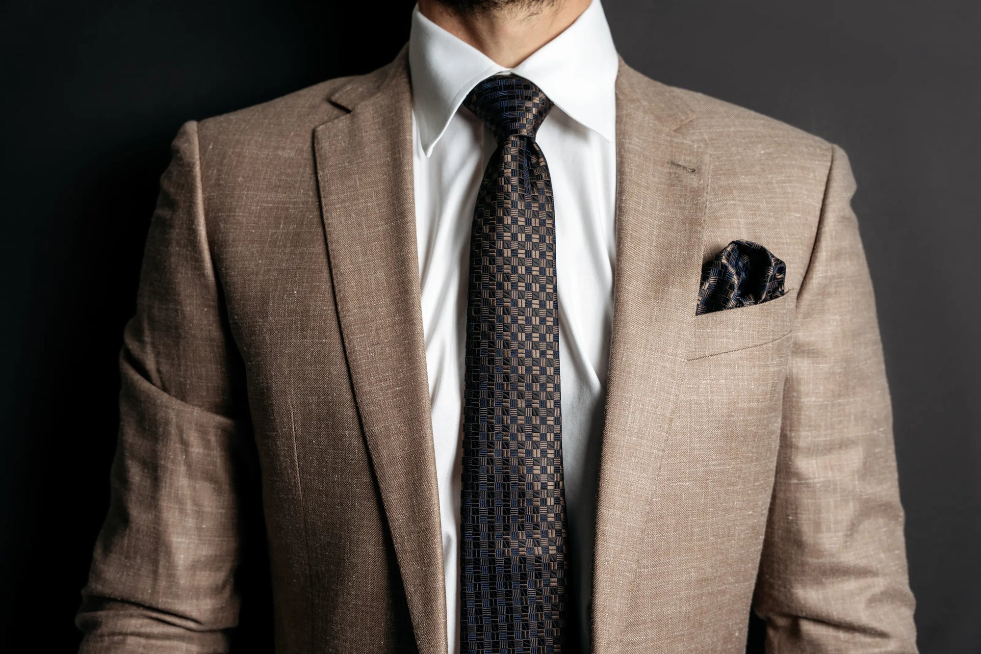 Coffee Bean Brown Tie, Pocket Square and Cufflinks Set