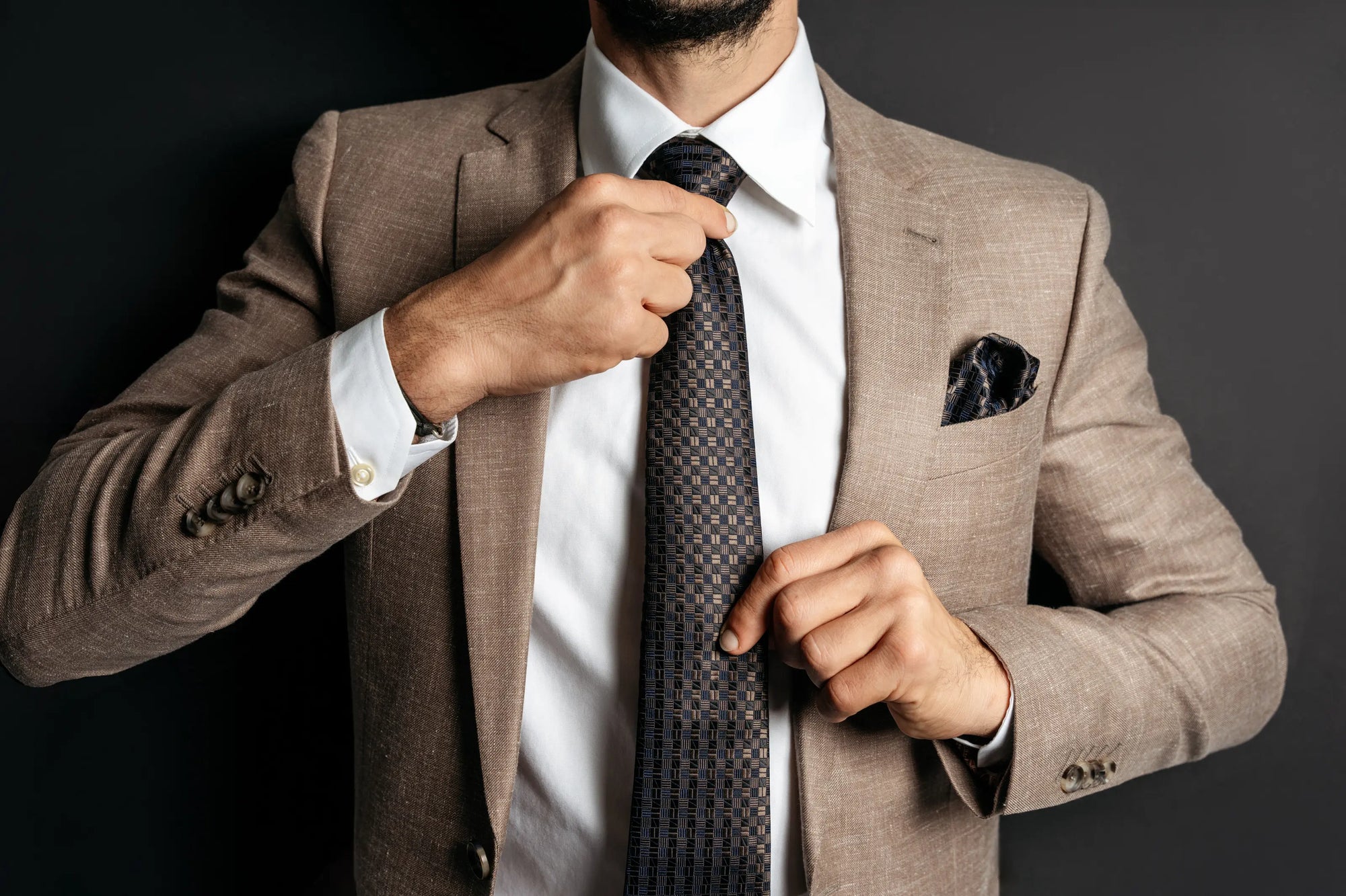 Coffee Bean Brown Tie, Pocket Square and Cufflinks Set