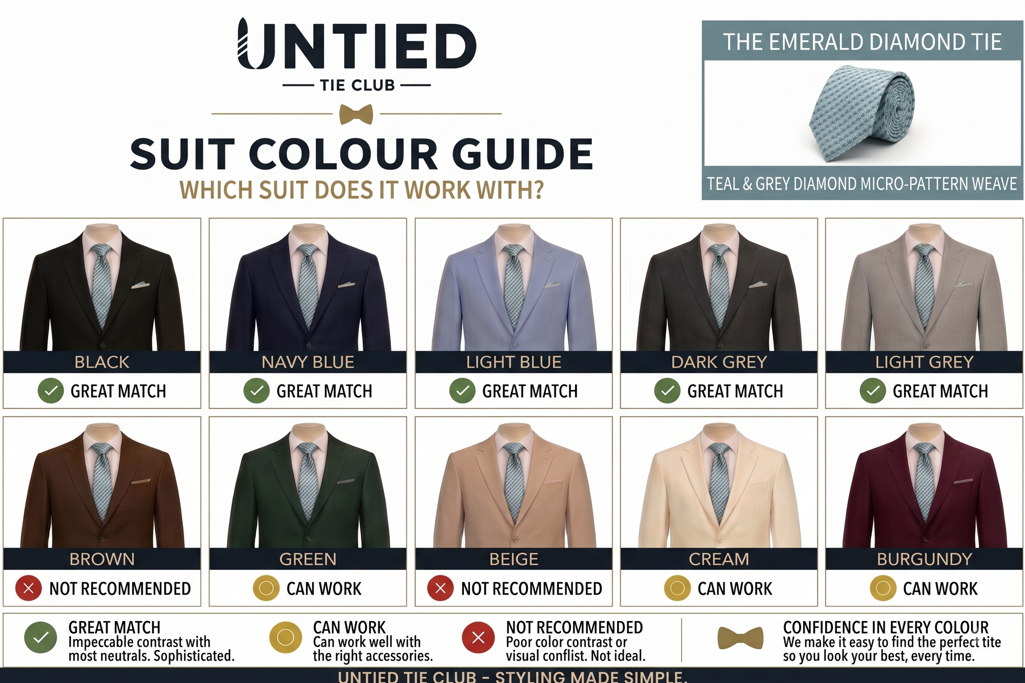 Blue and Green Tie, Pocket Square & Cufflinks Set - Emerald Diamond Set