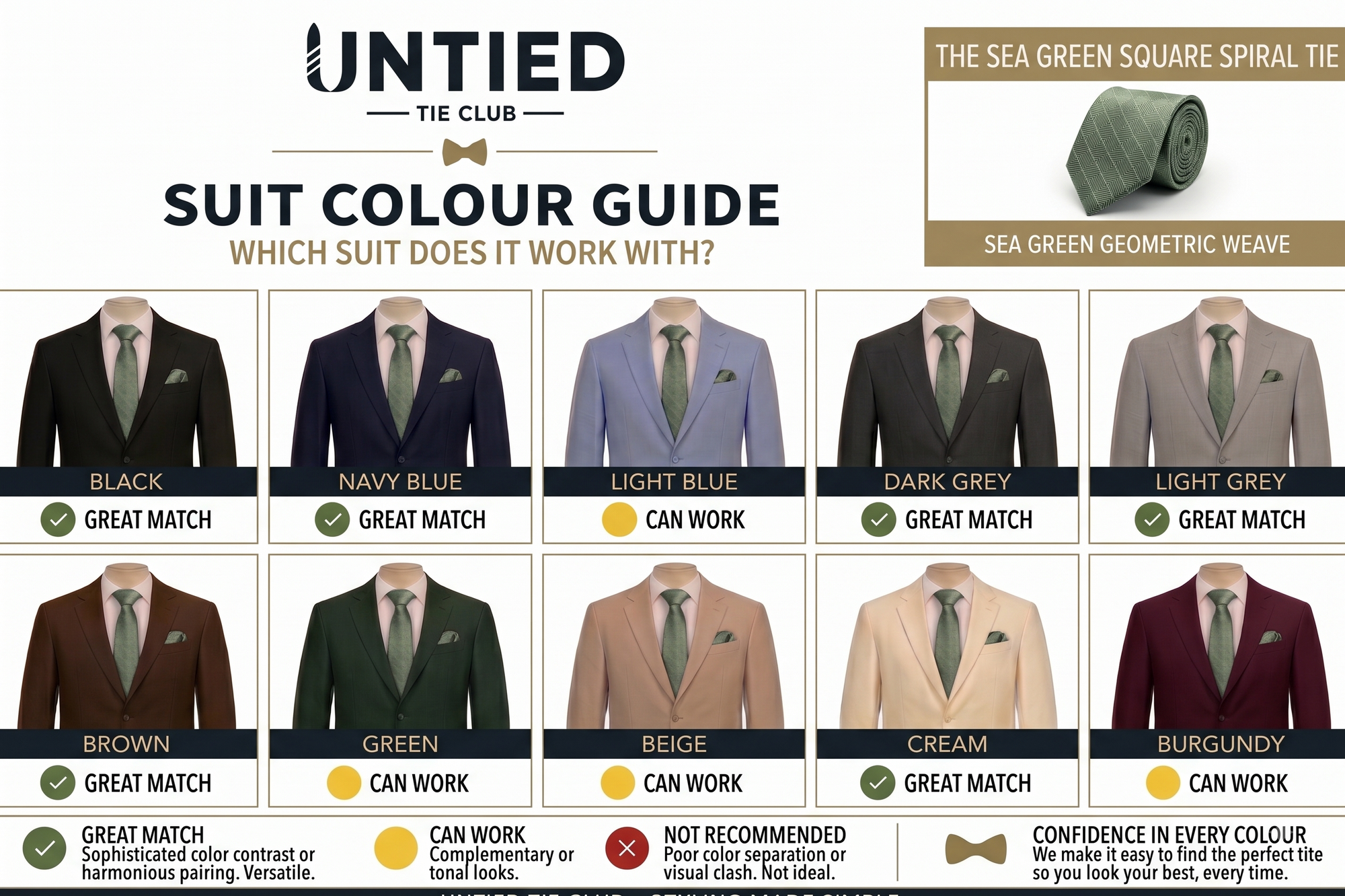 Green Tie, Pocket Square & Cufflinks Set - Sea Green Square Spiral Set