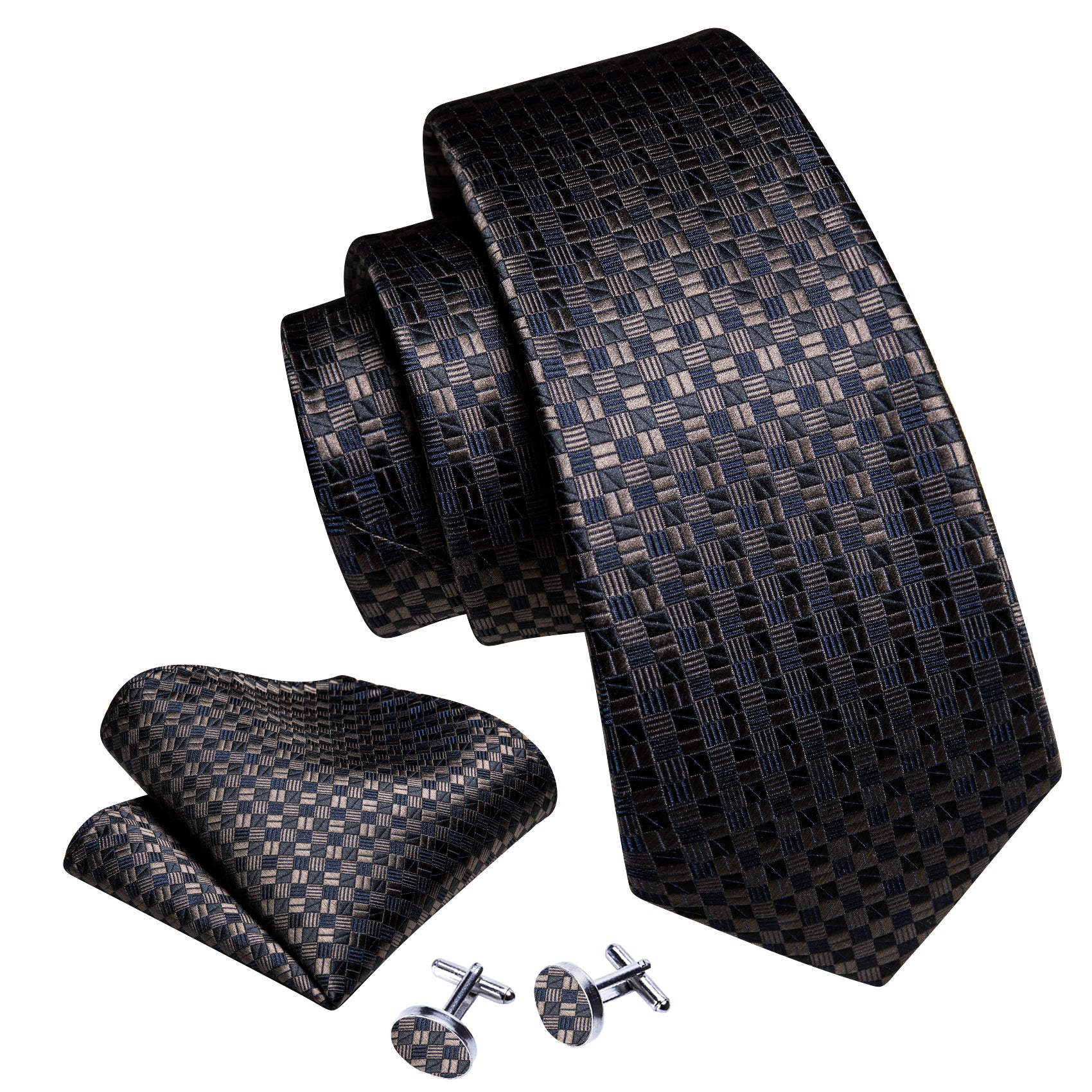 Coffee Bean Brown Tie, Pocket Square and Cufflinks Set