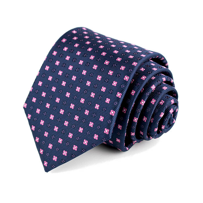 Floral Twilight  Navy Blue and Pink Skinny Tie