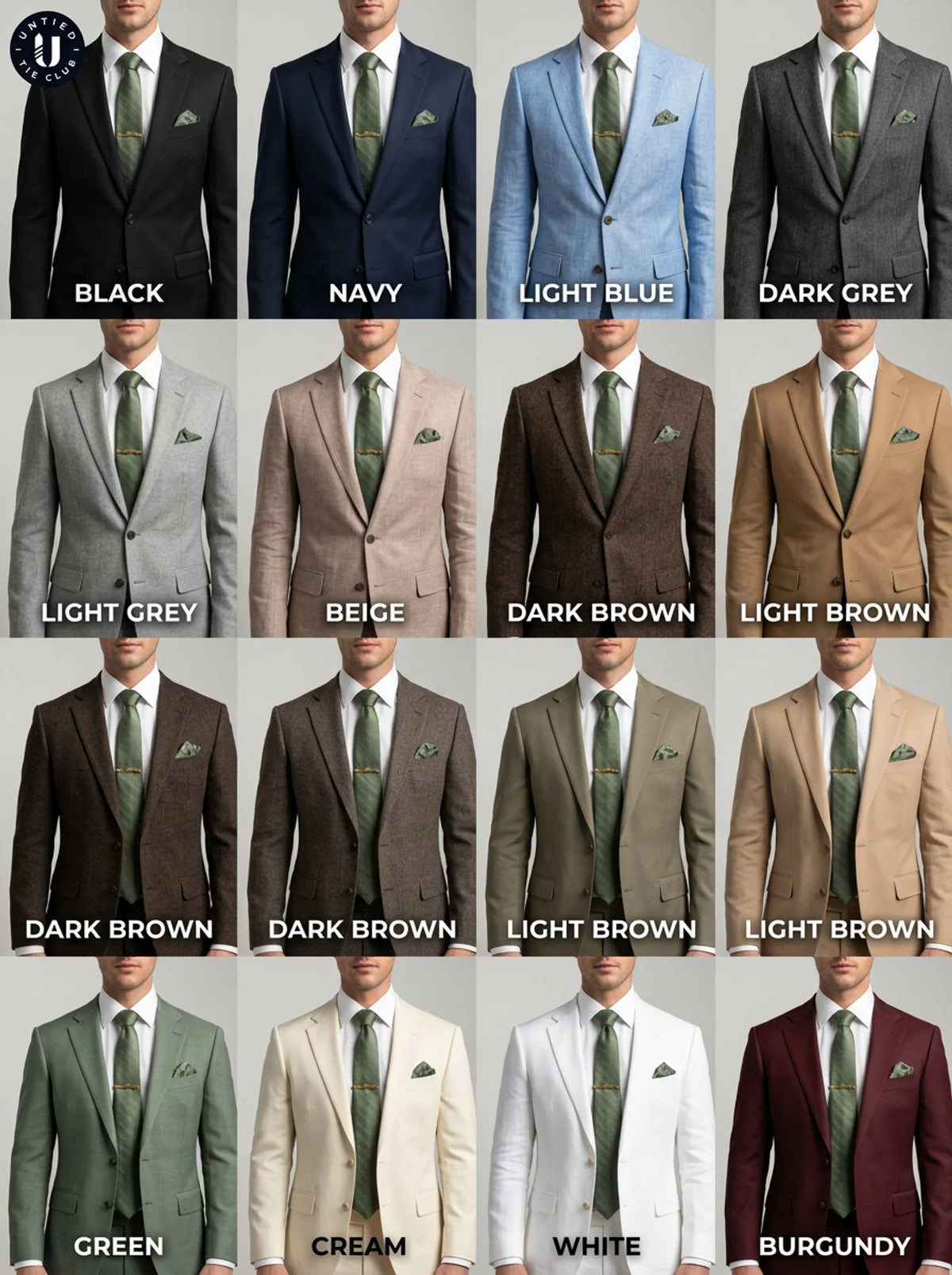Green Tie, Pocket Square & Cufflinks Set - Sea Green Square Spiral Set